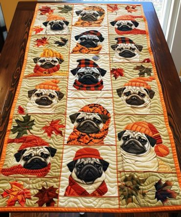 Autumn Vibe Pugs Quilted Table Runner