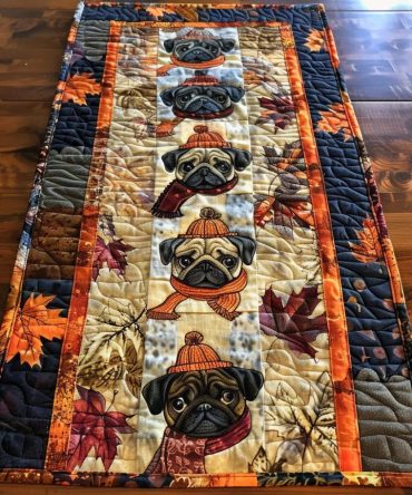 Autumn Vibe Pugs Quilted Table Runner