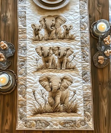 Baby Elephant Trail Quilted Table Runner