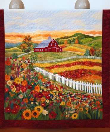 Barn And Flowers Quilted Table Runner