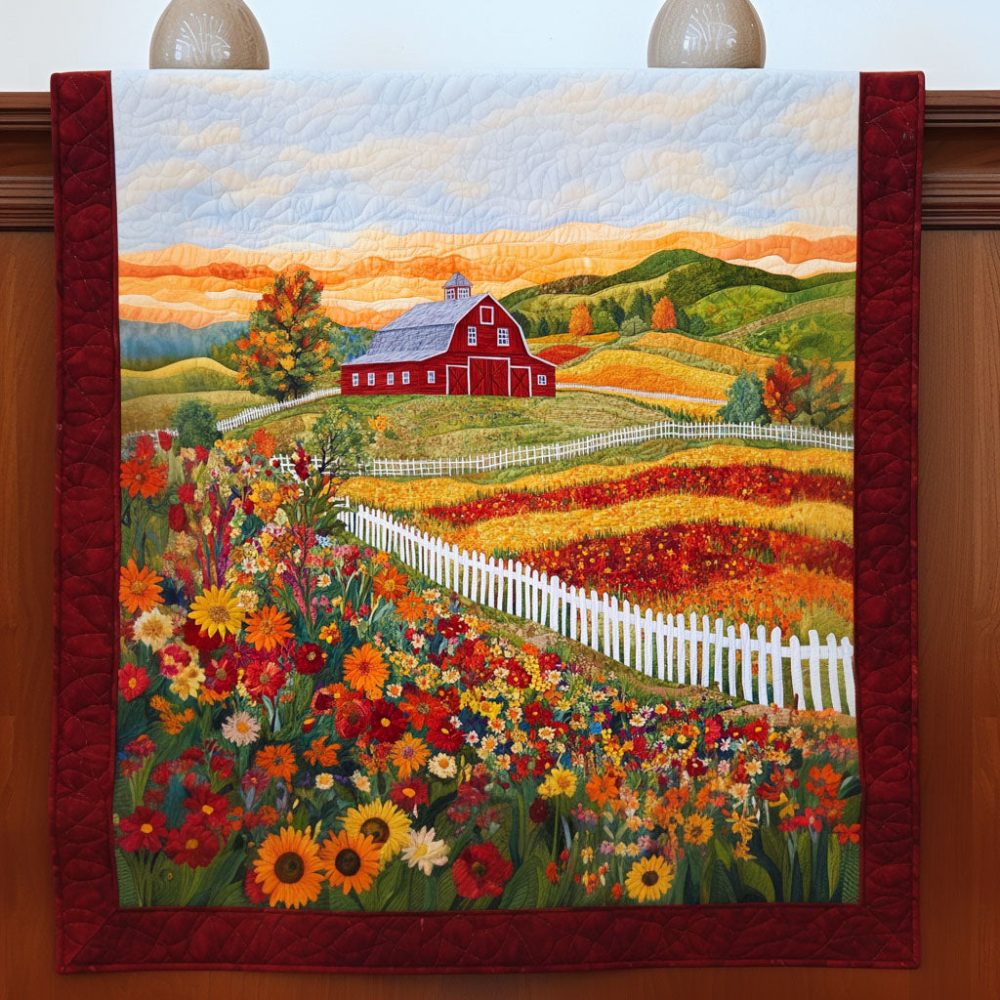 Barn And Flowers Quilted Table Runner