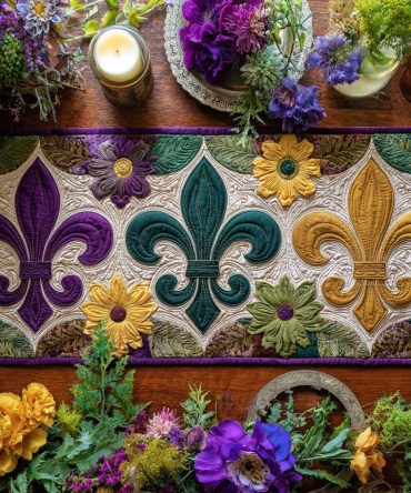 Beaded Fleur Quilted Table Runner