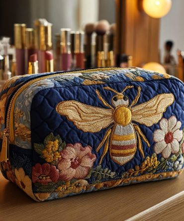 Bee Blossom Quilted Makeup Bag