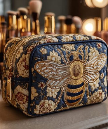 Bee Charm Quilted Makeup Bag