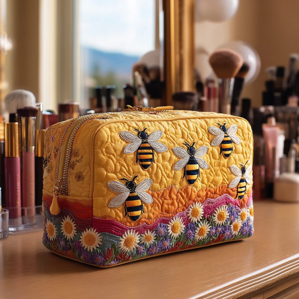 Bee Haven Quilted Makeup Bag