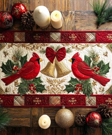 Bells Of Crimson Dawn Quilted Table Runner