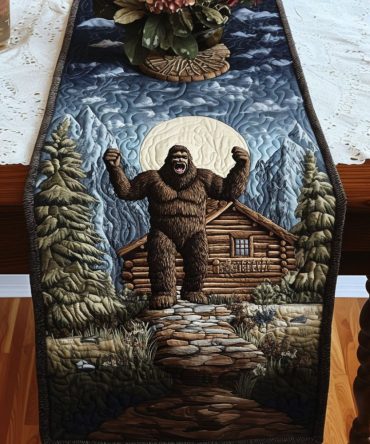 Bigfoot Cabin Night Quilted Table Runner