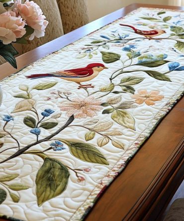 Birds Blossom Quilted Table Runner