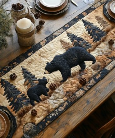 Black Bear Family Quilted Table Runner
