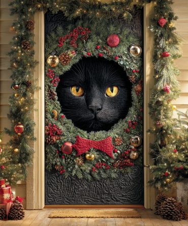 Black Cat Christmas Magic Quilted Door Cover