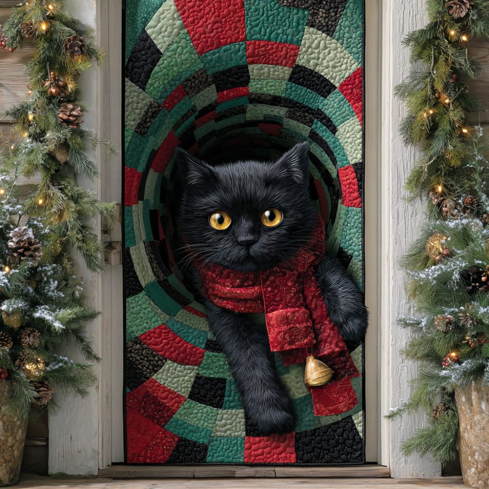 Black Cat Frosty Eve Quilted Door Cover