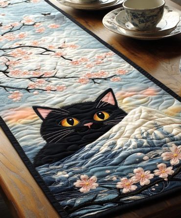 Black Cat Fuji Quilted Table Runner