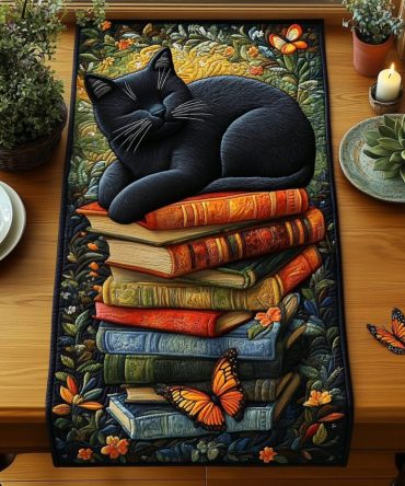 Black Cat Whisper Quilted Table Runner