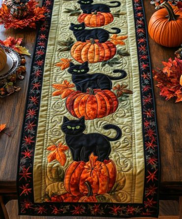 Black Cat Whispers Quilted Table Runner