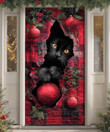 Black Cat Winter Whisper Quilted Door Cover