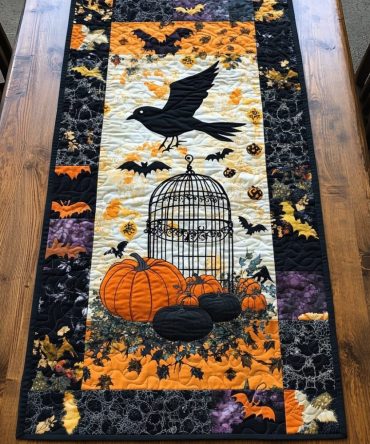 Black Crow Halloween Quilted Table Runner