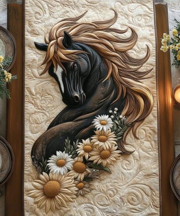 Black Daisy Charm Quilted Table Runner