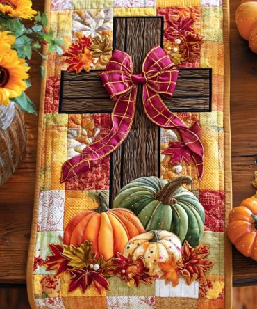 Blessed Fall Cross Quilted Table Runner
