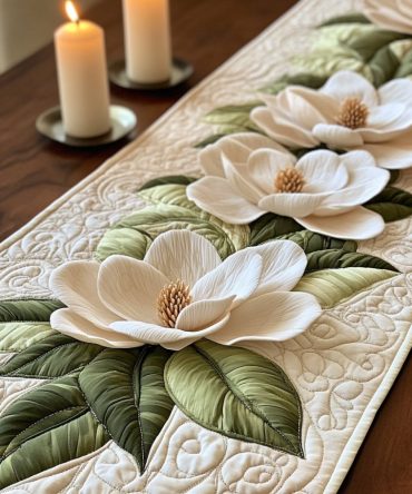Magnolia Flower Quilted Table Runner