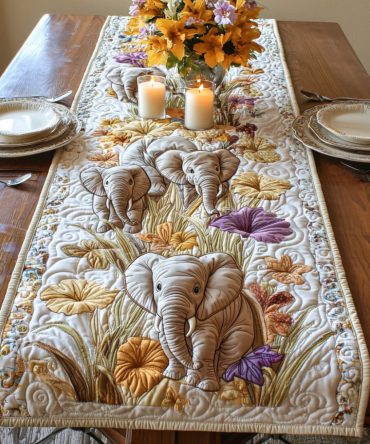 Blooming Baby Elephant Quilted Table Runner