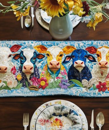 Blooming Cows Quilted Table Runner