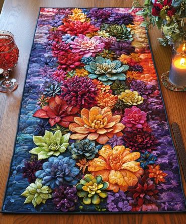 Blooming Succulents Quilted Table Runner