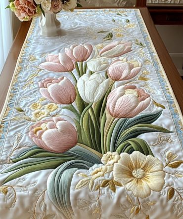 Blooming Tulips Quilted Table Runner