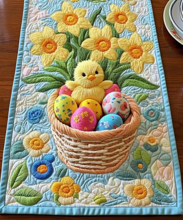 Blossom Basket Delight Quilted Table Runner