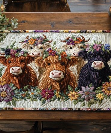 Blossom Bovines Quilted Table Runner