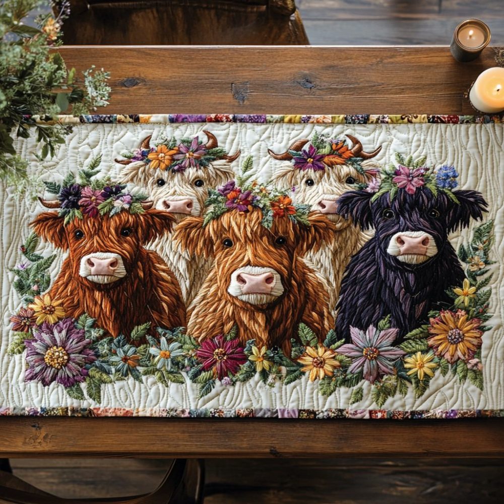 Blossom Bovines Quilted Table Runner