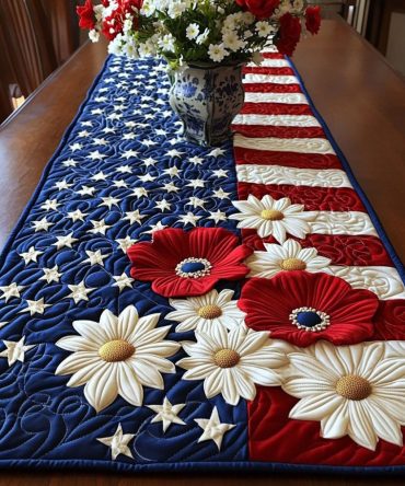 Blossoms Of Freedom Quilted Table Runner