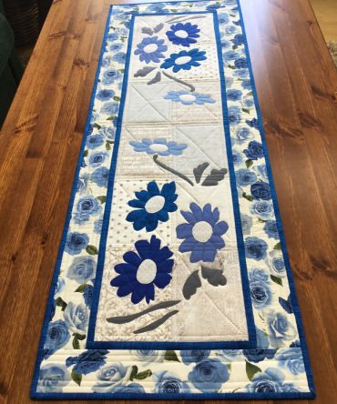 Blue Blossom Elegance Quilted Table Runner