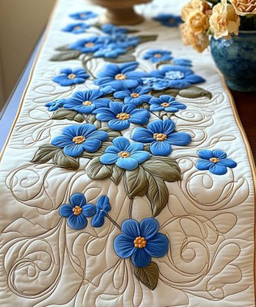 Blue Bloom Bliss Quilted Table Runner