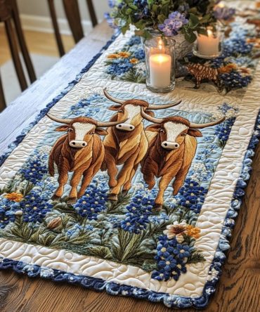 Blue Bloom Quilted Table Runner