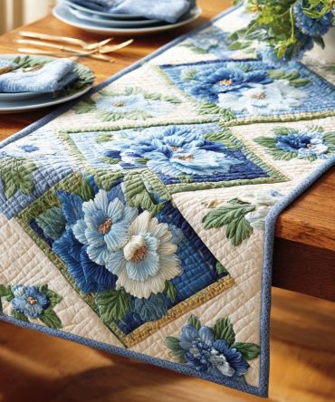 Blue Blossom Quilted Table Runner