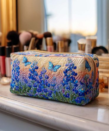 Blue Butterfly Quilted Makeup Bag
