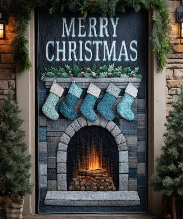Blue Frost Fireplace Quilted Door Cover