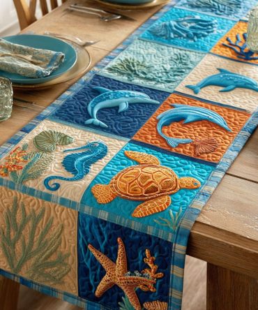 Blue Shells Quilted Table Runner