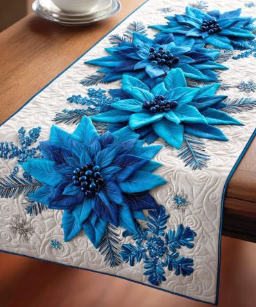 Blue Winter Charm Quilted Table Runner