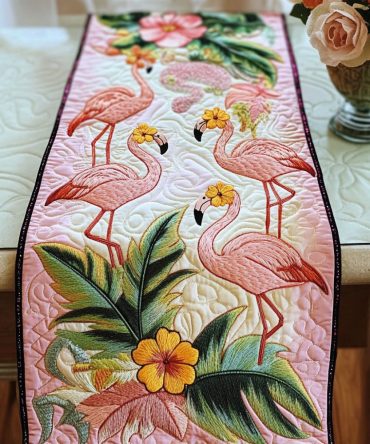 Blush Flamingo Garden Quilted Table Runner