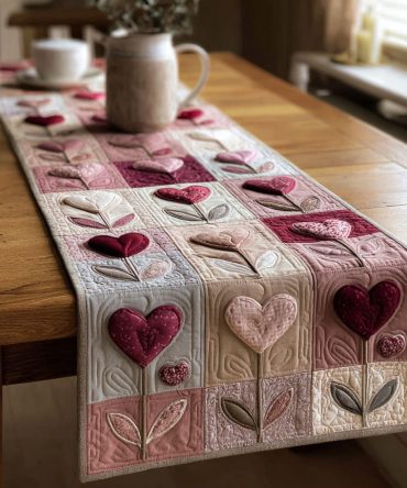 Blush Heart Quilted Table Runner