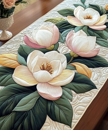 Blush Magnolia Whisper Quilted Table Runner