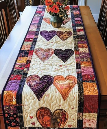 Blushing Hearts Quilted Table Runner