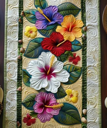 Blushing Hibiscus Quilted Table Runner