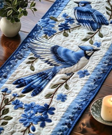 Bold Blue Wings Quilted Table Runner