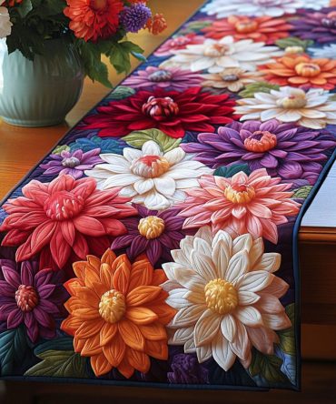 Bold Dahlia Patchwork Quilted Table Runner