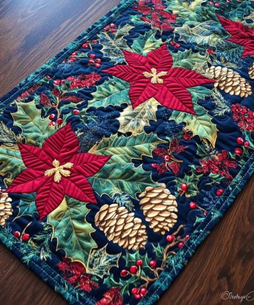 Bold Poinsettia Beauty Quilted Table Runner