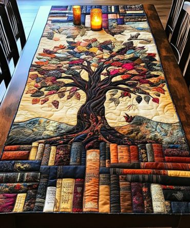 Book Roots Quilted Table Runner