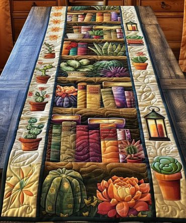 Books And Blooms Quilted Table Runner