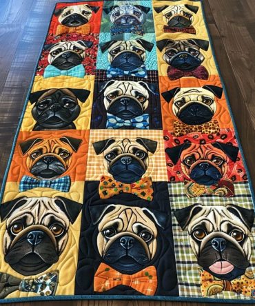 Bow Tie Pugs Quilted Table Runner